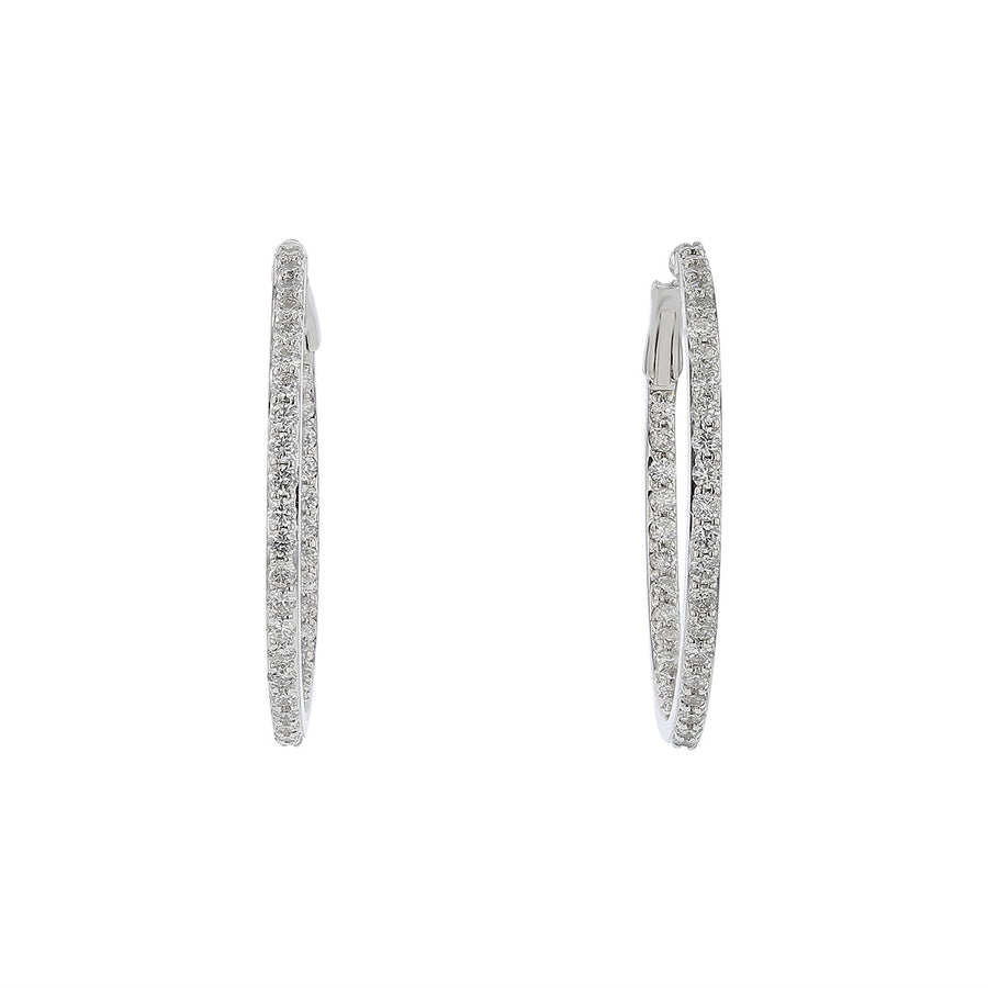 14K White Gold Diamond Inside Out Hoop Earrings