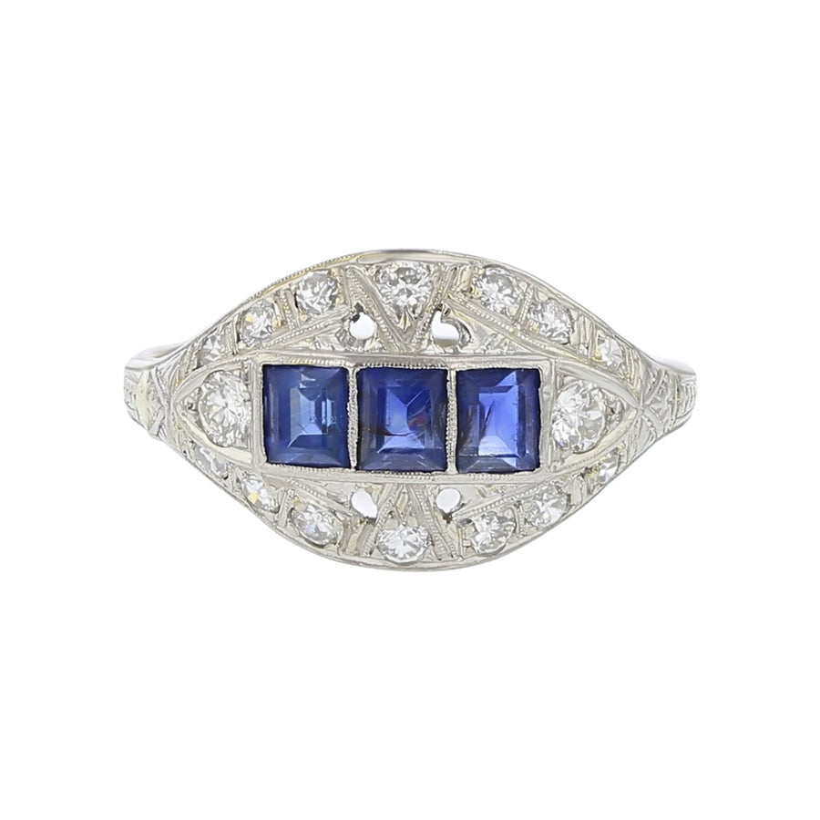 Mid-Century Emerald-cut Sapphire and Diamond Ring