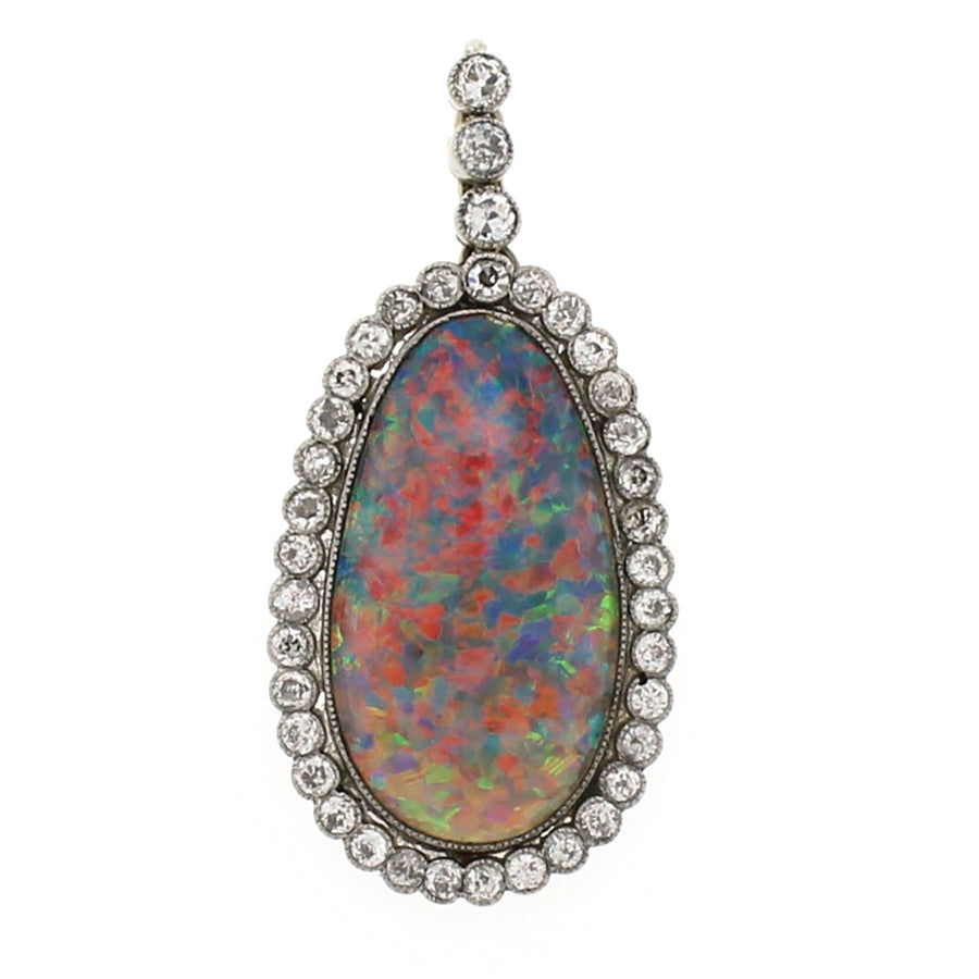 Edwardian Natural Opal and Diamond Pendant
