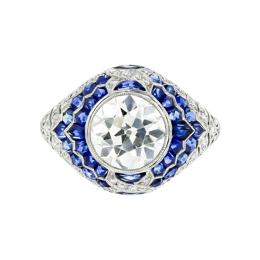 Vintage Style Diamond Sapphire Engagement Ring | Schwarzschild Jewelers