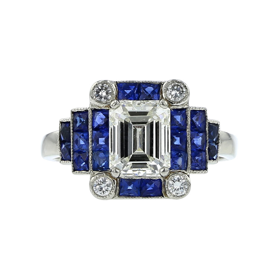 Art Deco Inspired Diamond and Sapphire Ring