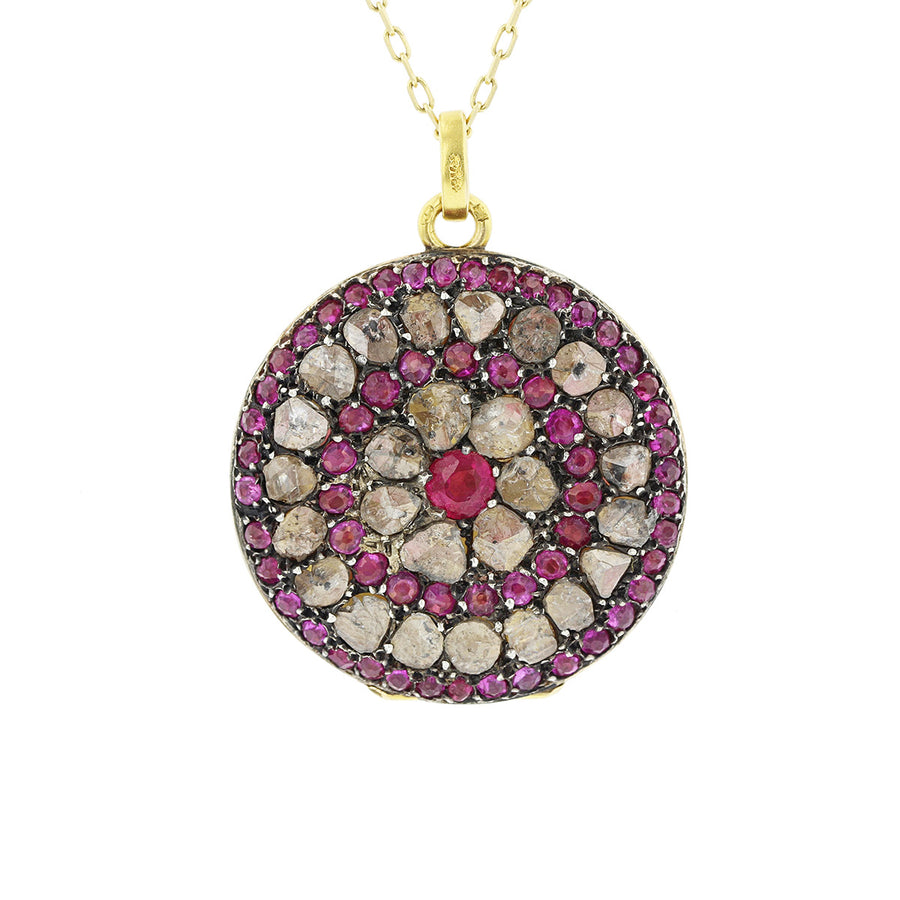 French Ca. 1900 Ruby and Rose Cut Diamond Pendant