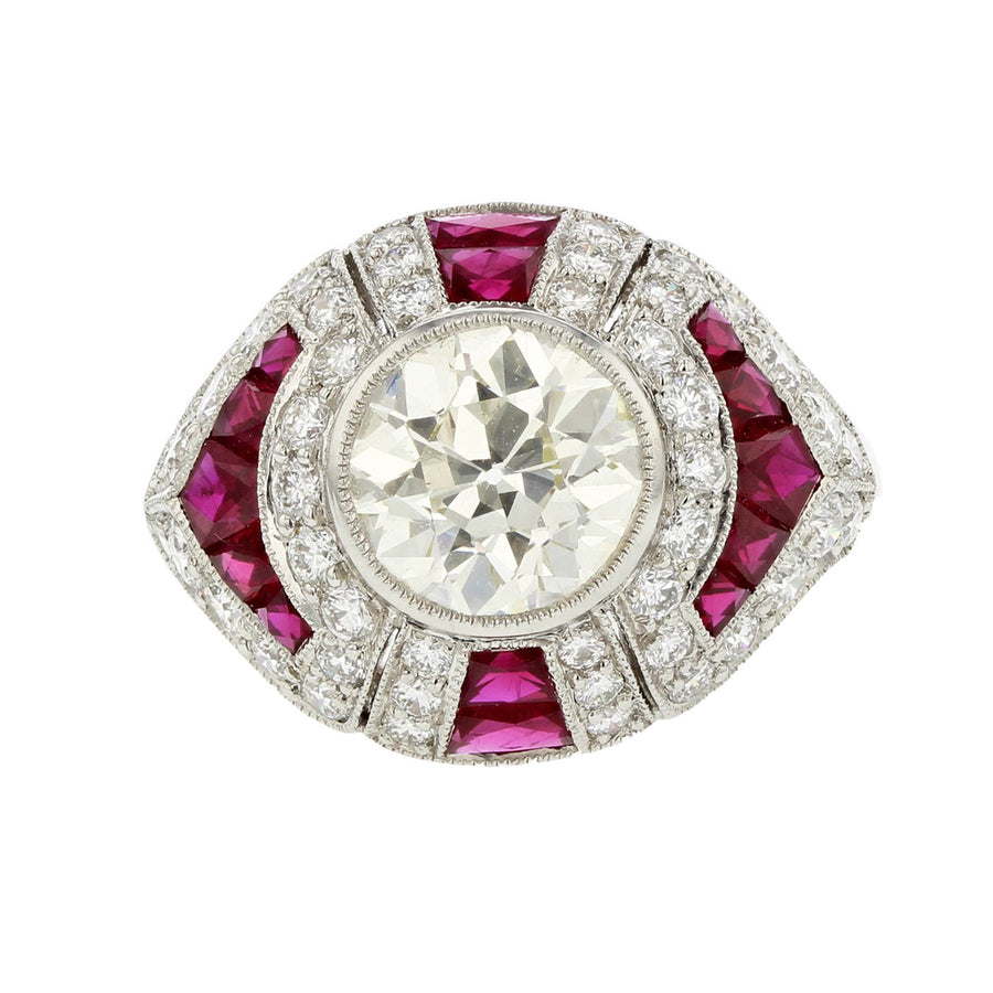 Art Deco Style Platinum Diamond and Ruby Ring