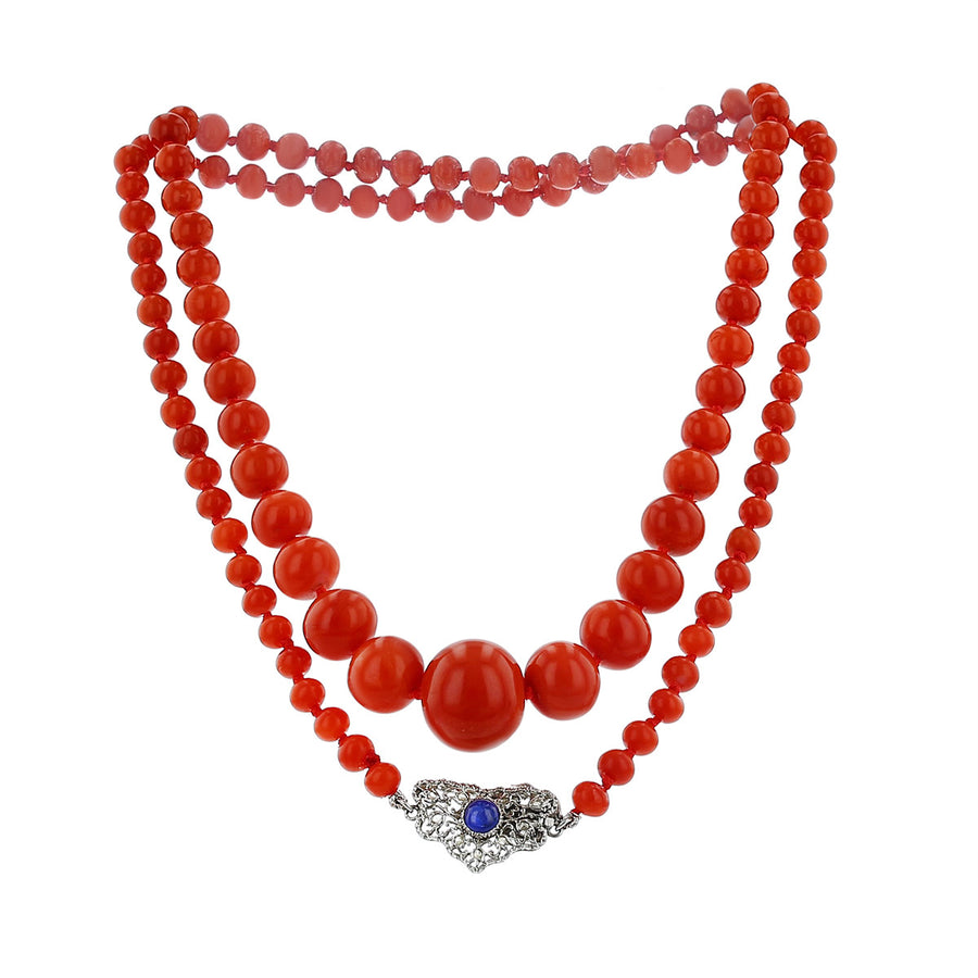 Buccellati Coral Bead and Sapphire Necklace