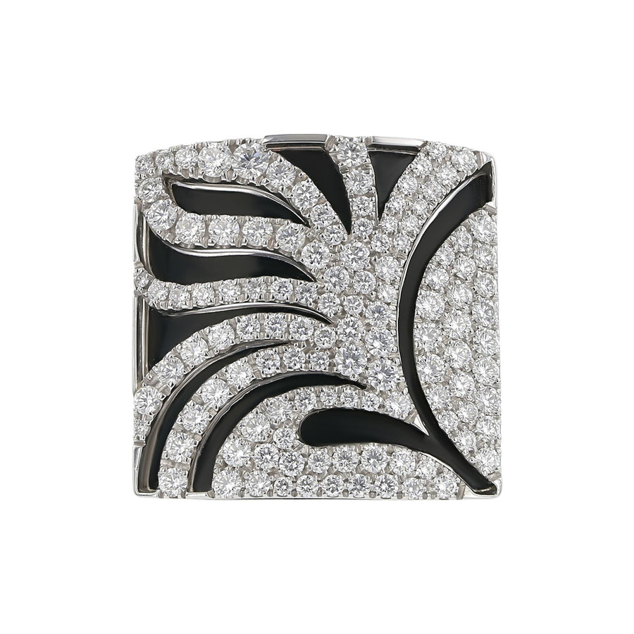 Palmiero 18K White Gold Black Enamel and Diamond Ring
