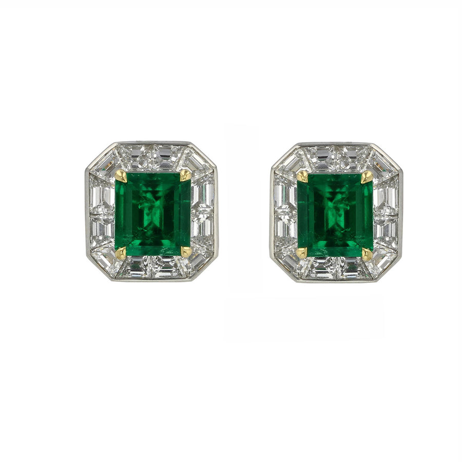 Tiffany Colombian Emerald and Diamond Stud Earrings