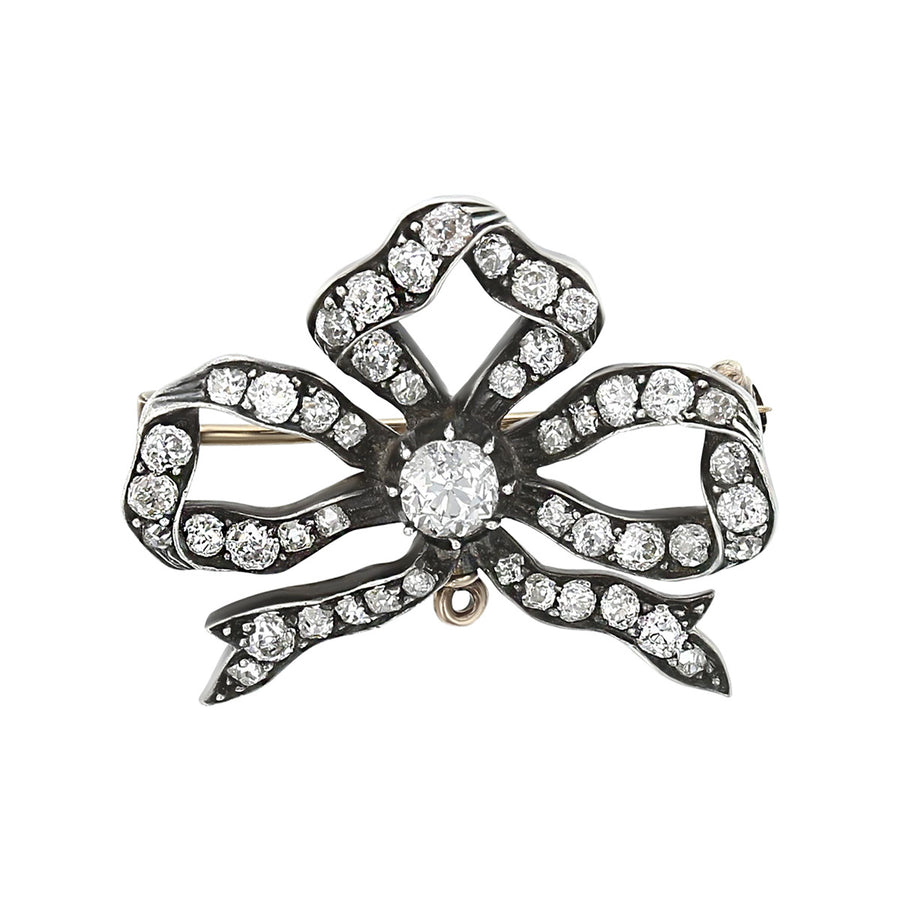 Silver and Gold Diamond Bow Ribbon Pin