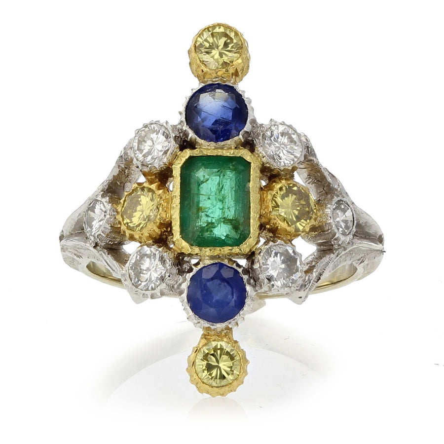 Buccellati Emerald, Diamond and Sapphire Ring