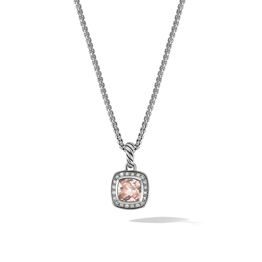 Pendant Necklace in Sterling Silver with Morganite and Pave Diamonds