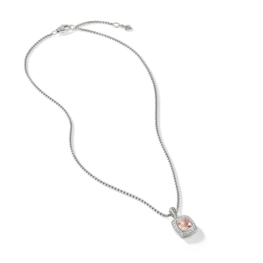 Pendant Necklace in Sterling Silver with Morganite and Pave Diamonds
