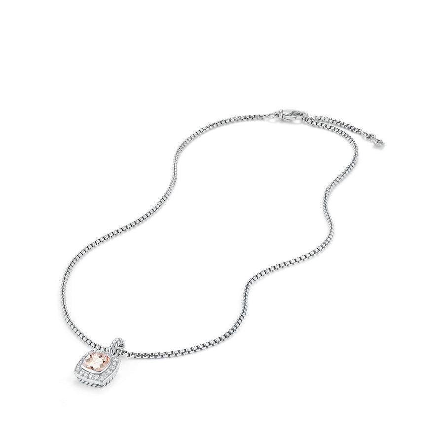 Pendant Necklace in Sterling Silver with Morganite and Pave Diamonds