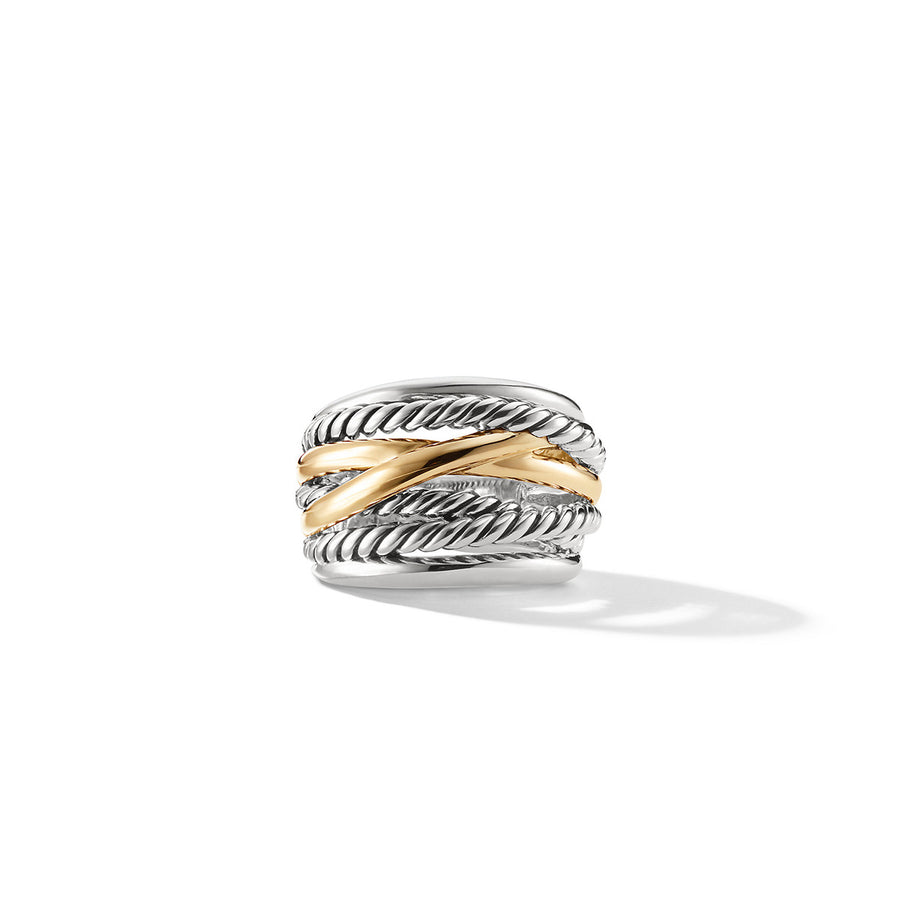 Crossover Ring in Sterling Silver with 14K Yellow Gold