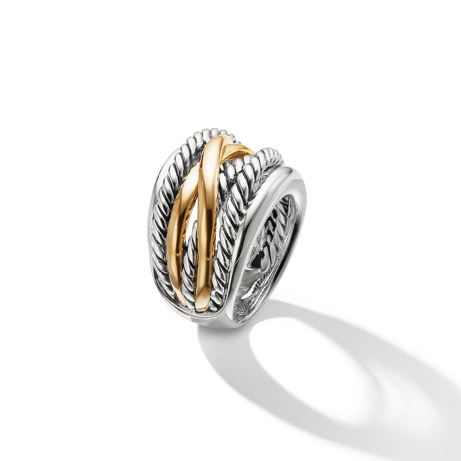 Crossover Ring in Sterling Silver with 14K Yellow Gold