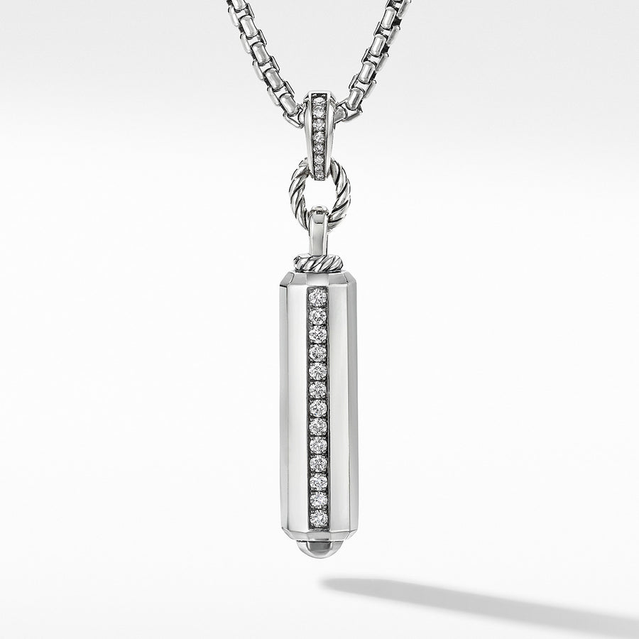 Lexington Barrel Pendant in Sterling Silver with Pave Diamonds
