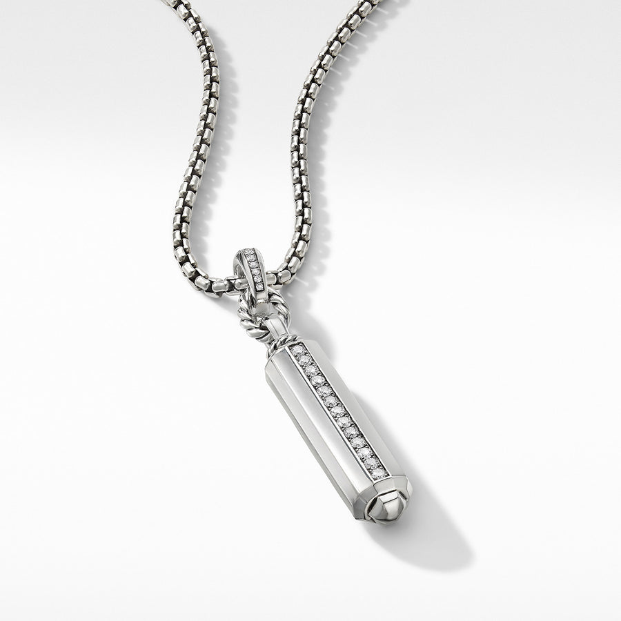 Lexington Barrel Pendant in Sterling Silver with Pave Diamonds