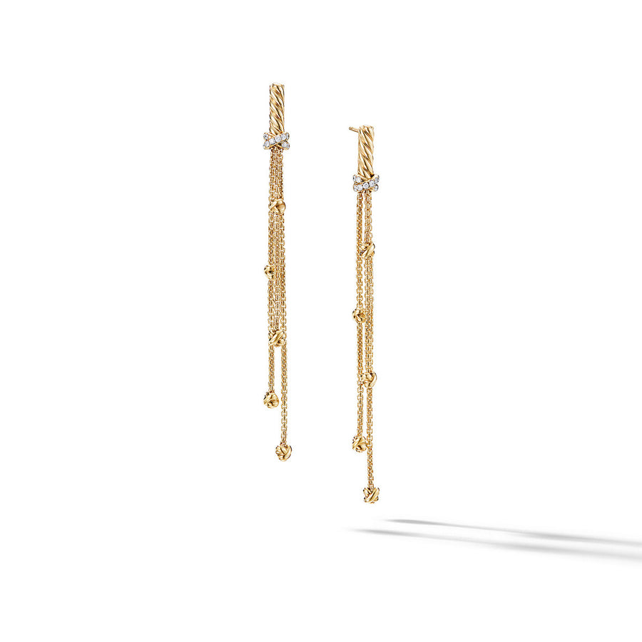 Petite Helena Chain Drop Earrings in 18K Yellow Gold with Pave Diamonds