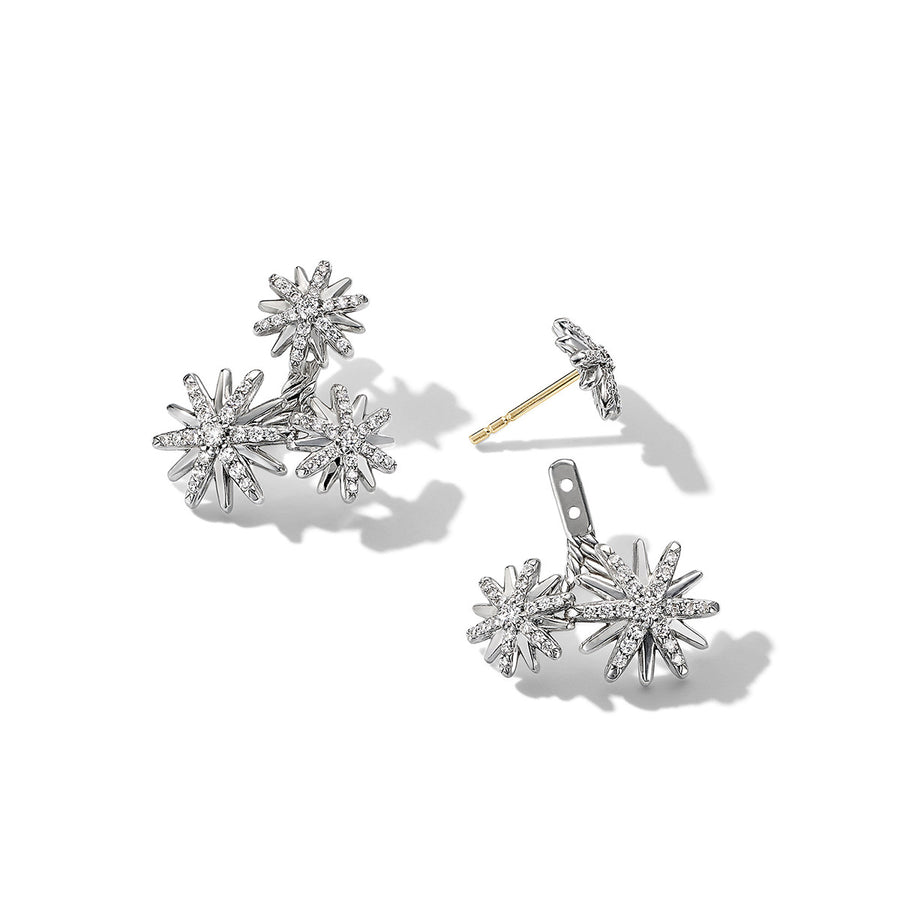 Starburst Cluster Earrings in Sterling Silver with Pave Diamonds