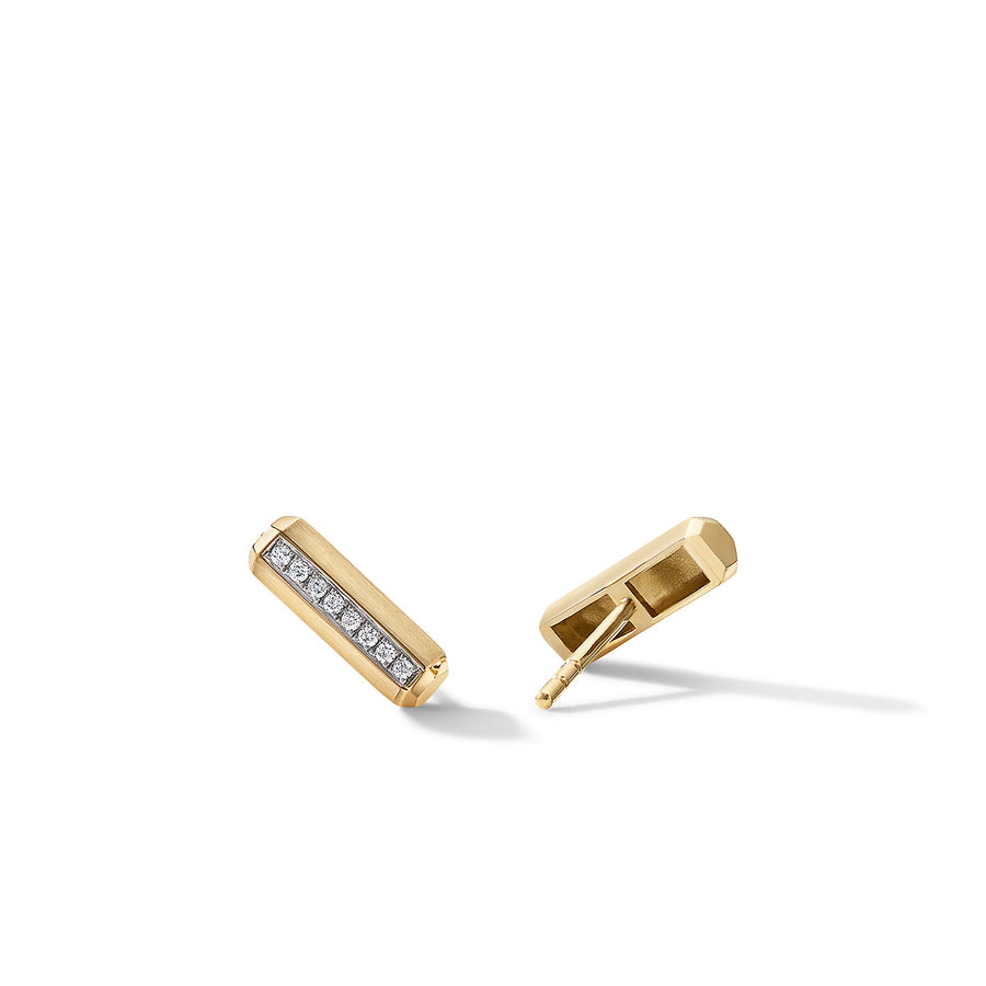 Lexington Barrel Stud Earrings in 18K Yellow Gold with Pave Diamonds