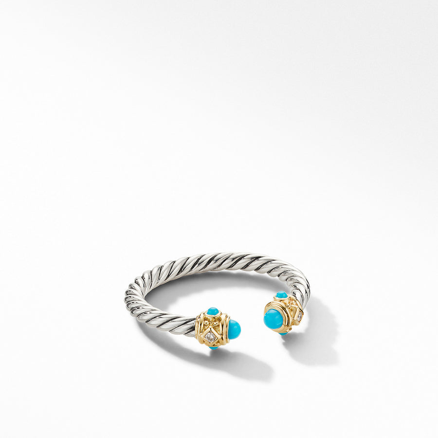 Renaissance Ring in Sterling Silver with 14K Yellow Gold, Turquoise and Diamonds