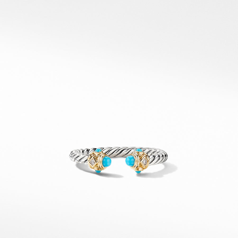 Renaissance Ring in Sterling Silver with 14K Yellow Gold, Turquoise and Diamonds
