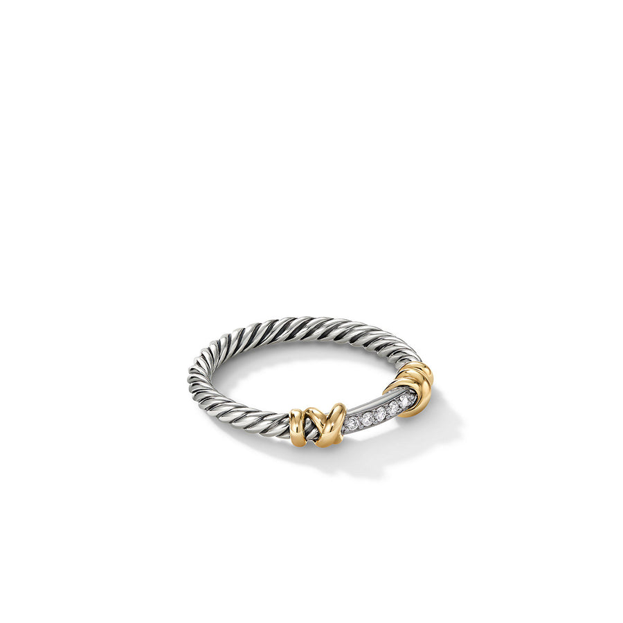 Petite Helena Wrap Band Ring in Sterling Silver with 18K Yellow Gold and Pave Diamonds