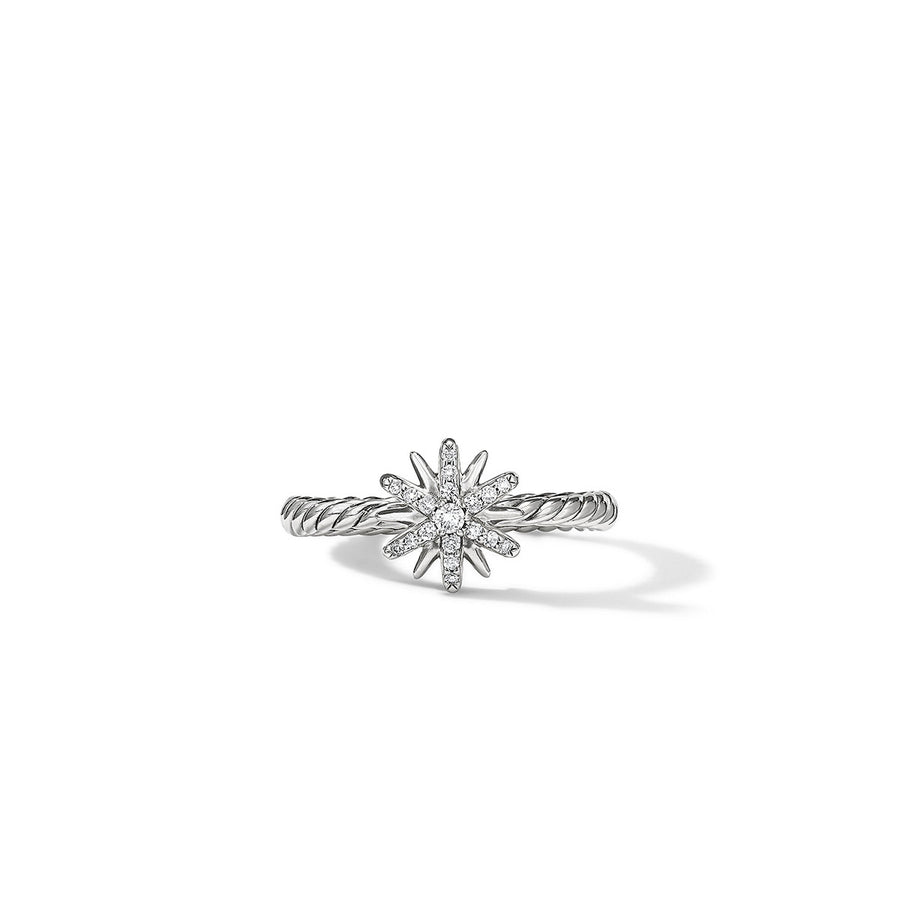 Petite Starburst Ring in Sterling Silver with Pave Diamonds