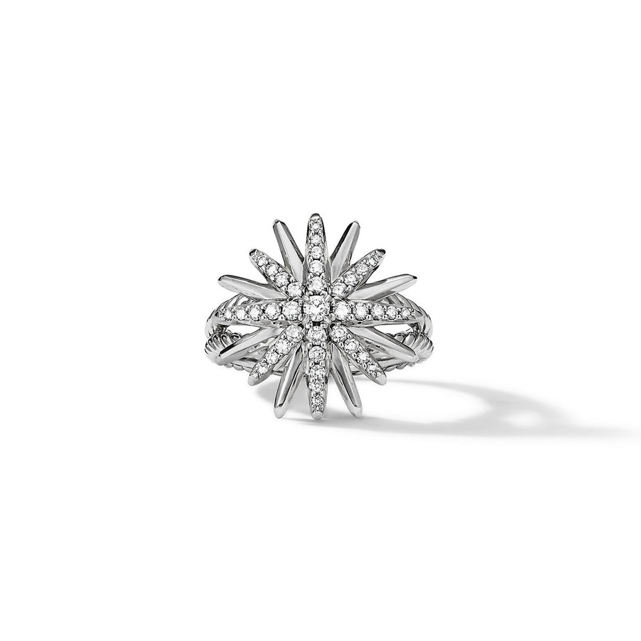 Starburst Ring in Sterling Silver with Pave Diamonds