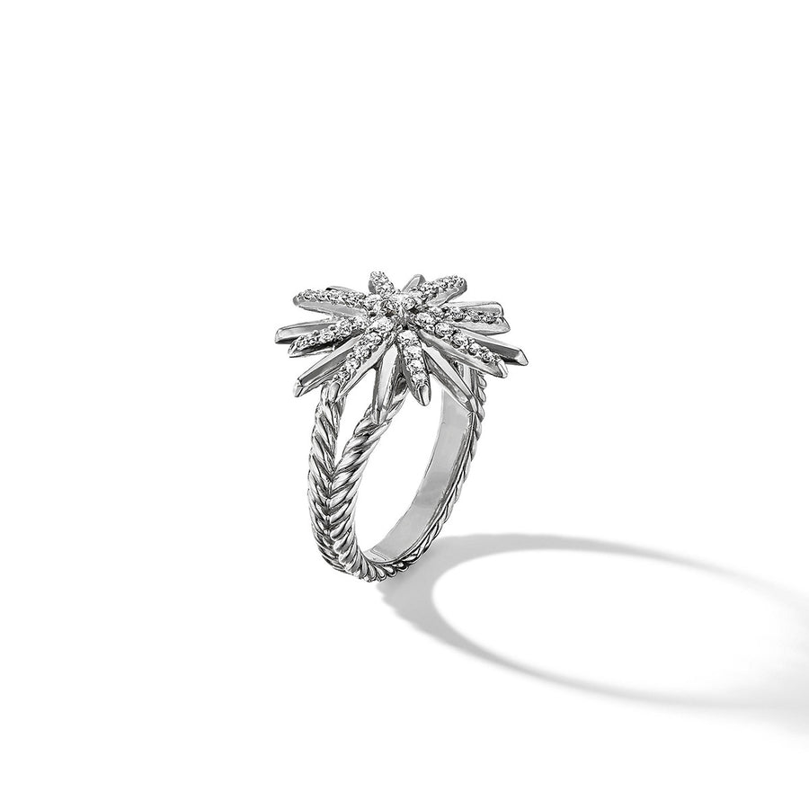 Starburst Ring in Sterling Silver with Pave Diamonds