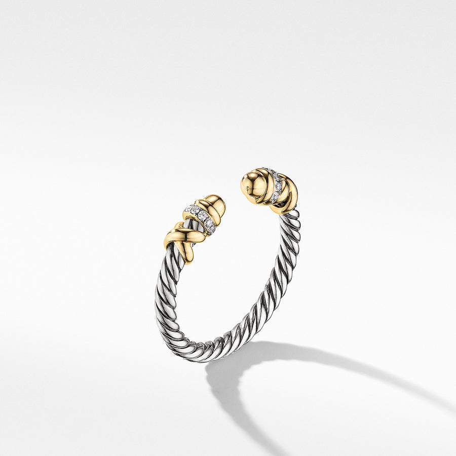 Petite Helena Ring in Sterling Silver with 18K Yellow Gold Domes and Pave Diamonds