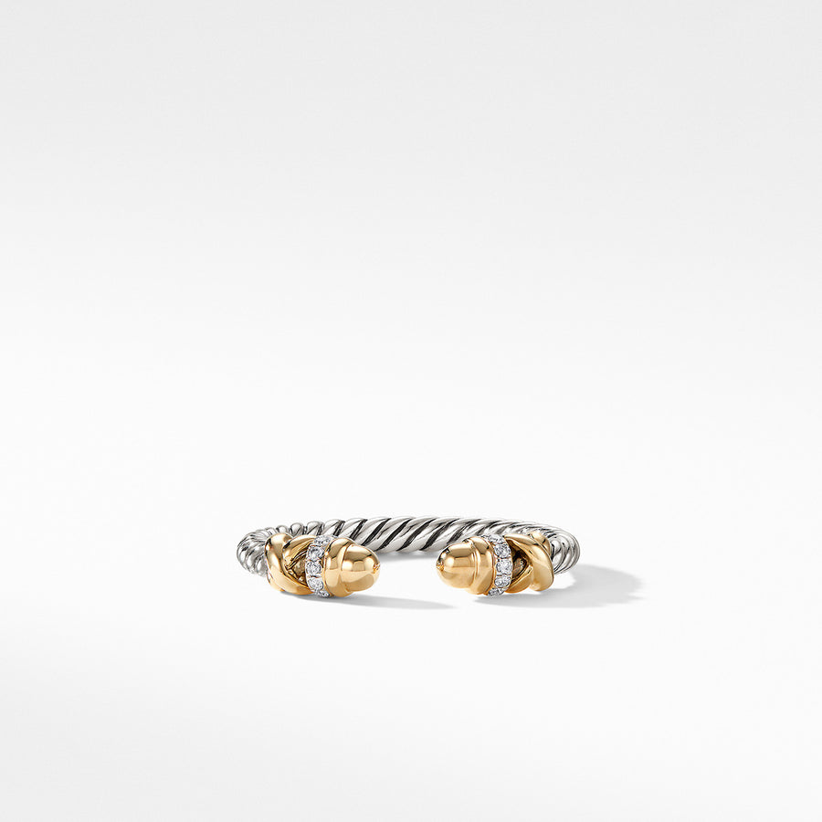 Petite Helena Ring in Sterling Silver with 18K Yellow Gold Domes and Pave Diamonds