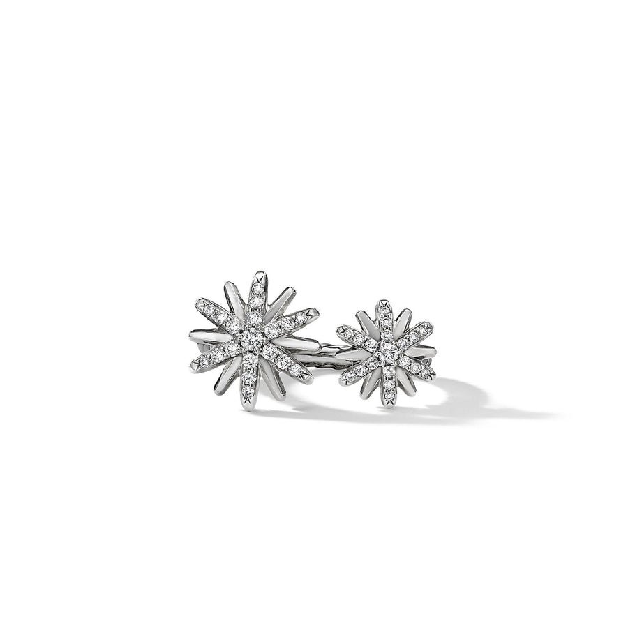 Starburst Bypass Ring in Sterling Silver with Pave Diamonds