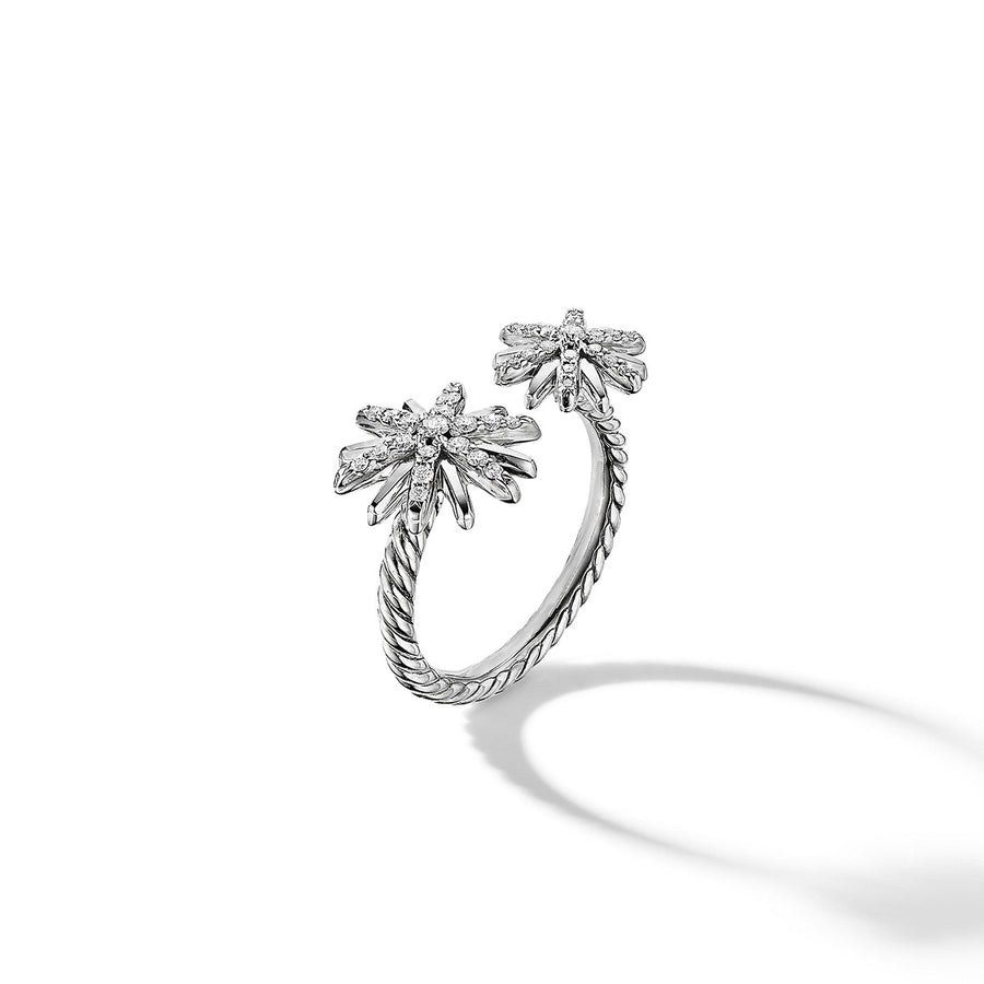 Starburst Bypass Ring in Sterling Silver with Pave Diamonds
