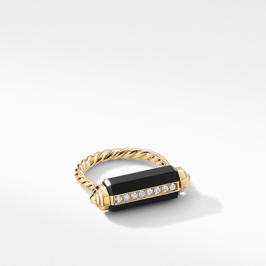 Lexington Barrel Ring in 18K Yellow Gold with Black Onyx and Pave Diamonds
