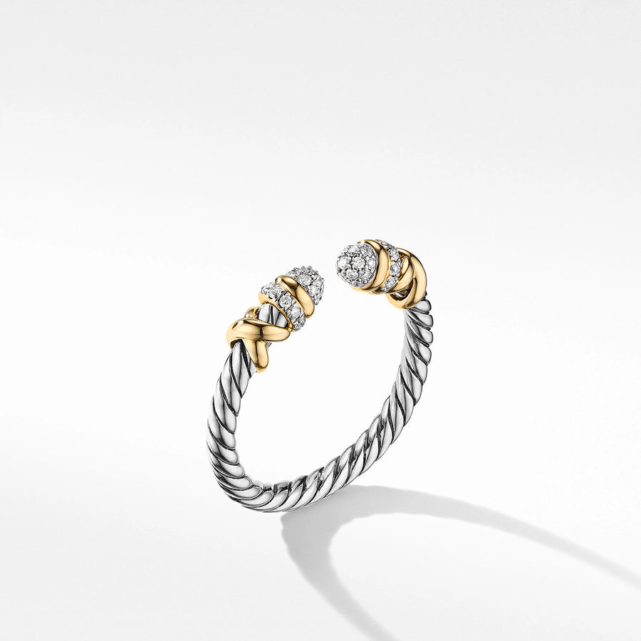etite Helena Open Ring in Sterling Silver with 18K Yellow Gold and Pave Diamonds