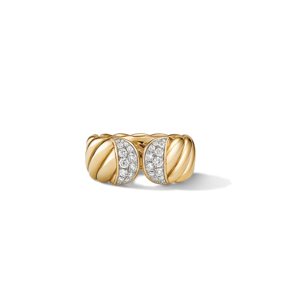 Sculpted Cable Ring in 18K Yellow Gold with Pave Diamonds