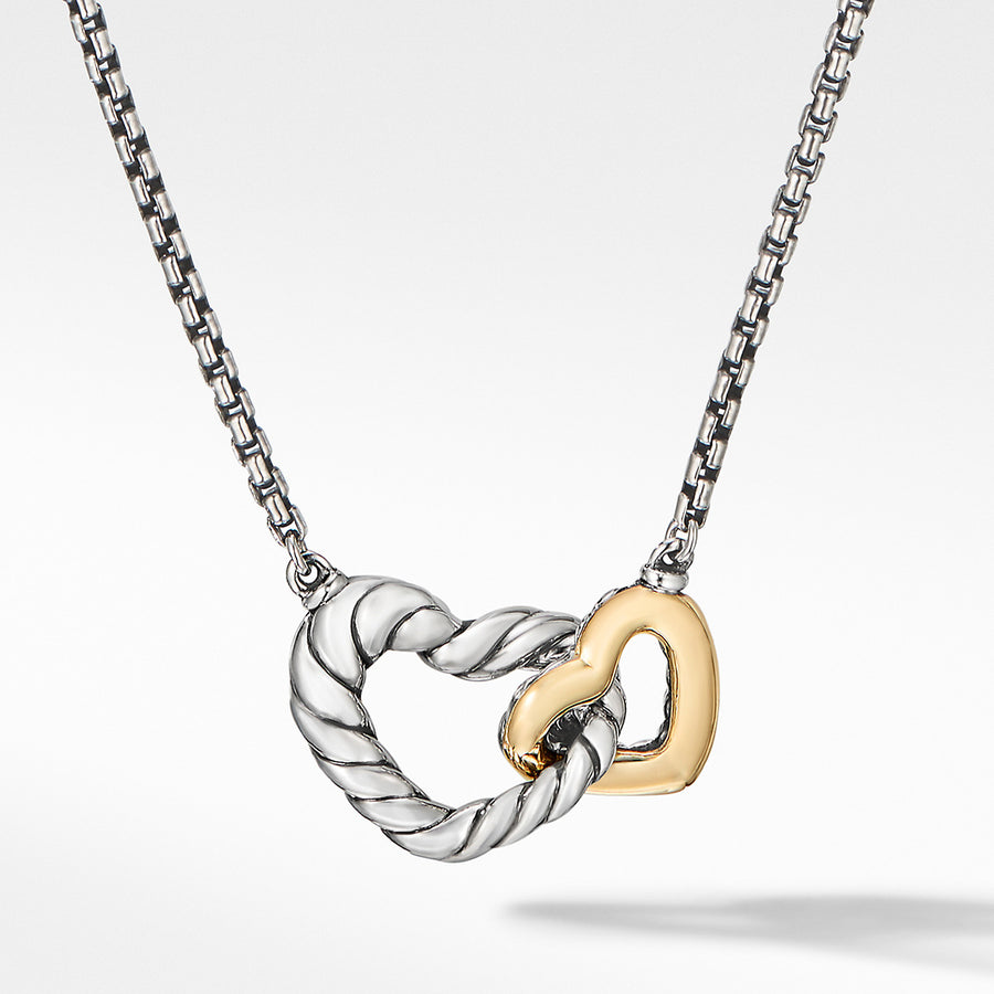Cable Collectibles Double Heart Necklace with 18K Yellow Gold