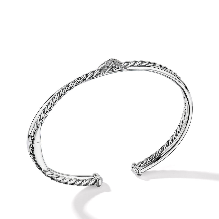Petite X Center Station Bracelet in Sterling Silver with Pave Diamonds