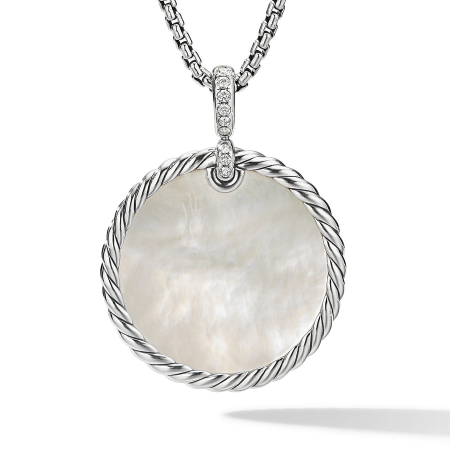 Reversible Disc Pendant with Black Onyx and Mother of Pearl and Pave Diamonds