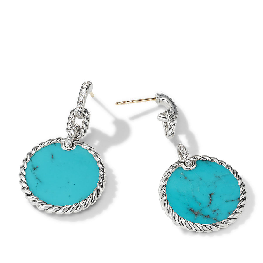Convertible Drop Earrings in Sterling Silver with Turquoise and Pave Diamonds