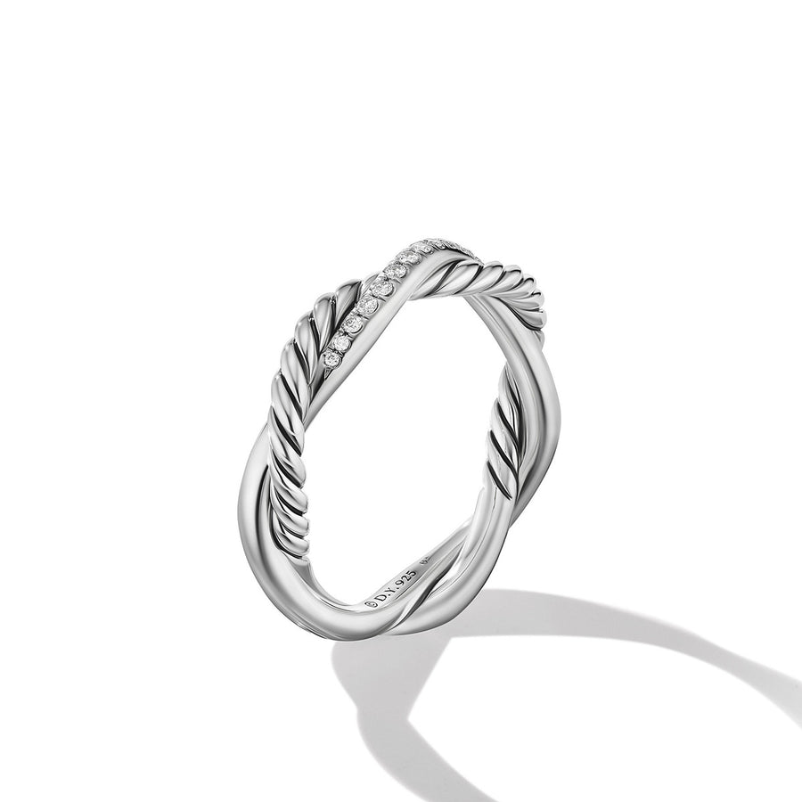 Petite Infinity Band Ring in Sterling Silver with Pave Diamonds