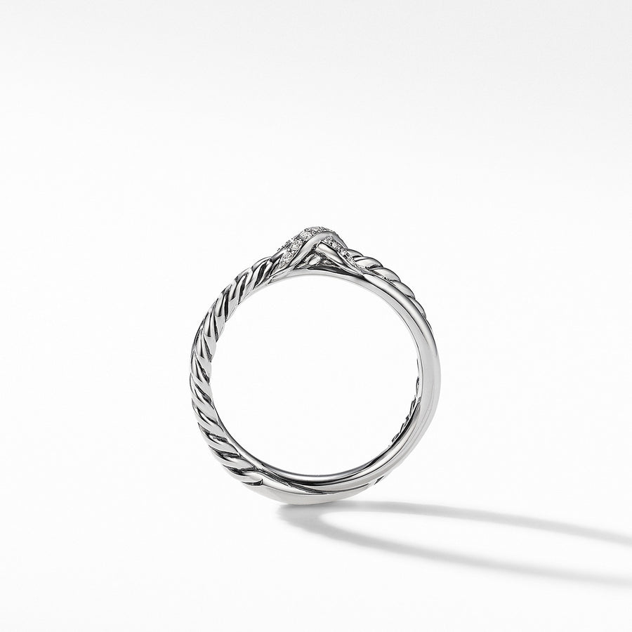 Petite X Ring in Sterling Silver with Pave Diamonds
