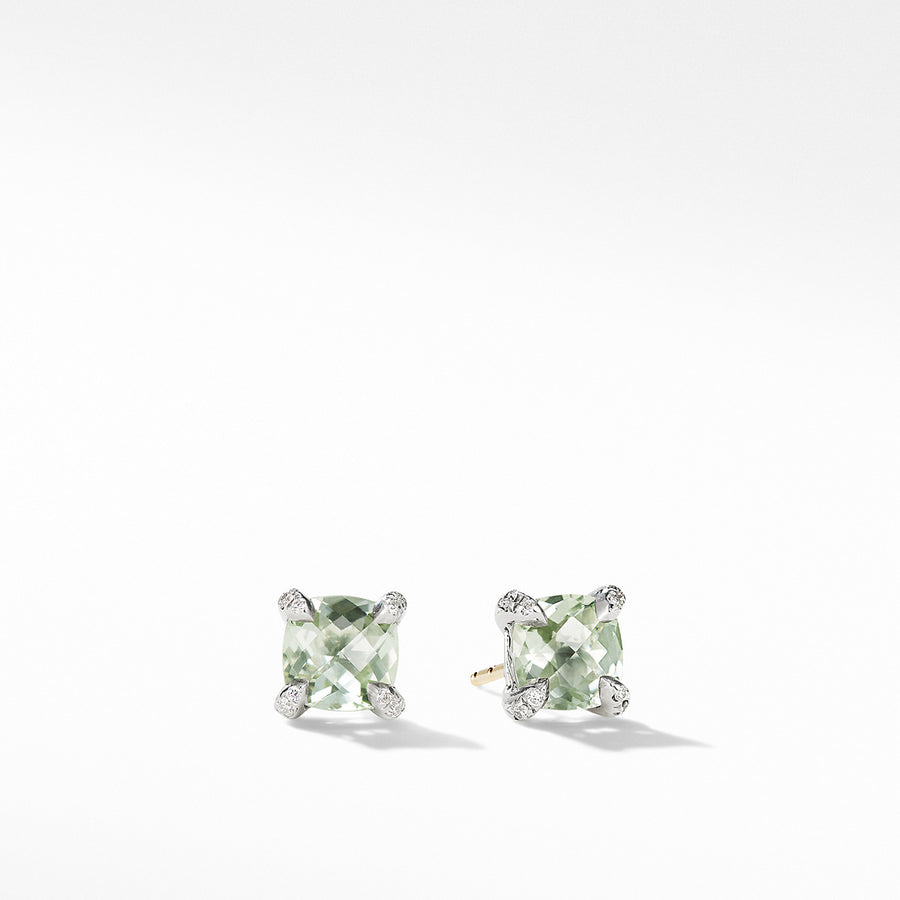 Chatelaine Stud Earrings with Prasiolite and Diamonds