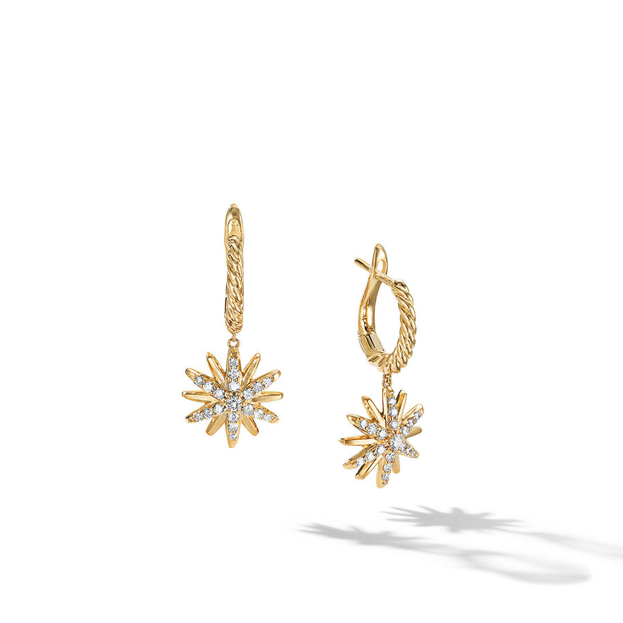 Starburst Drop Earrings in 18K Yellow Gold with Pave Diamonds
