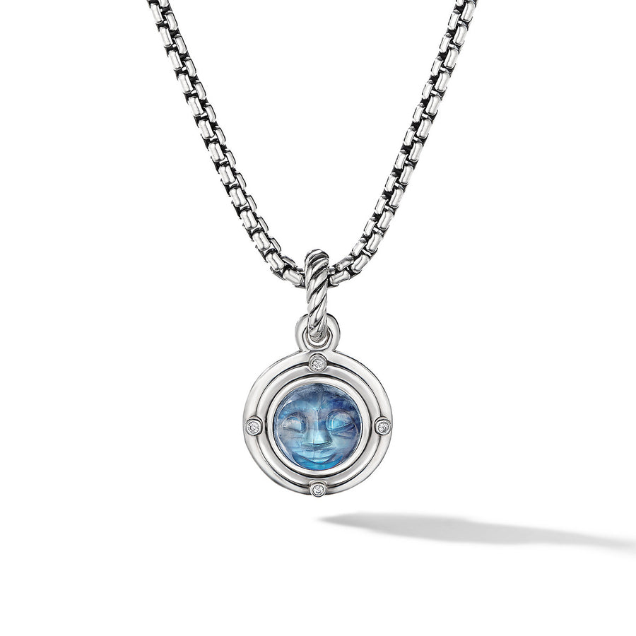 Moon Amulet in Rainbow Moonstone with Diamonds