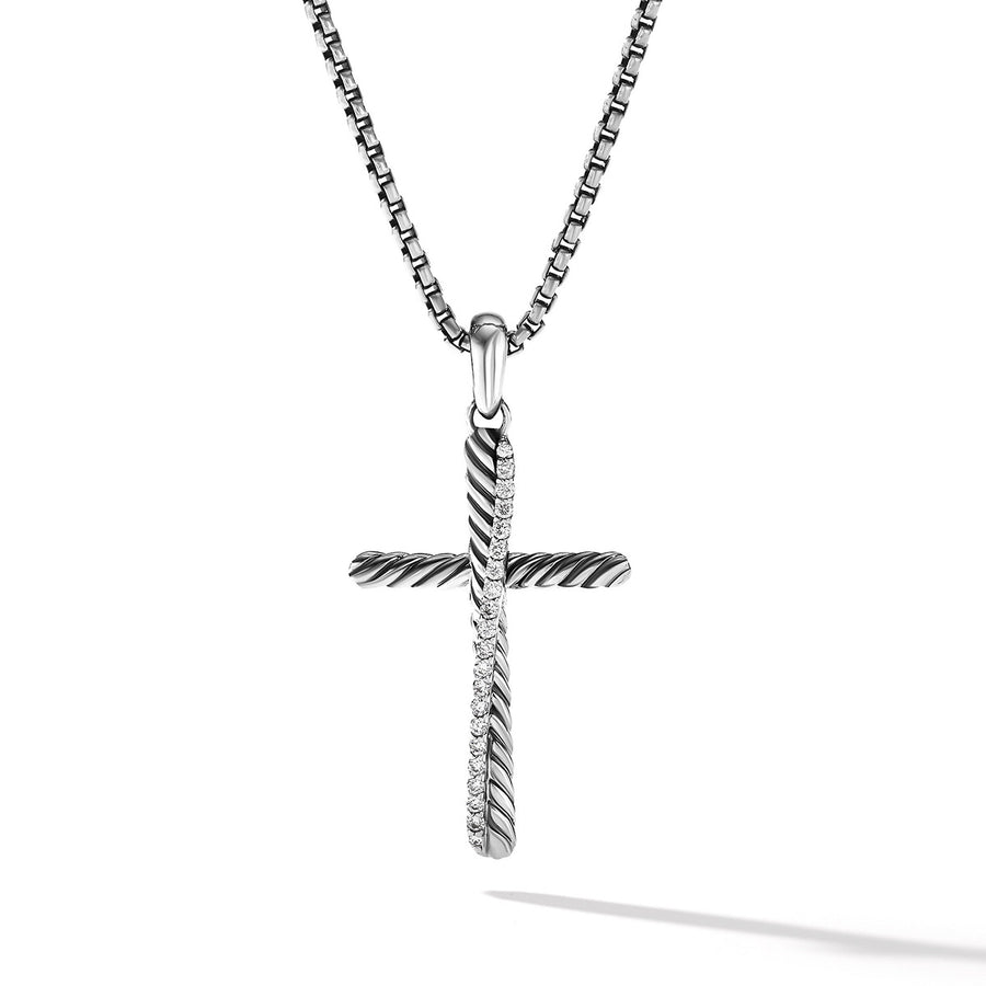 Crossover Cross Pendant with Pave Diamonds