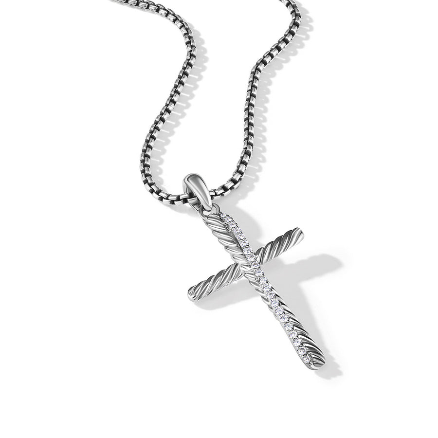 Crossover Cross Pendant with Pave Diamonds
