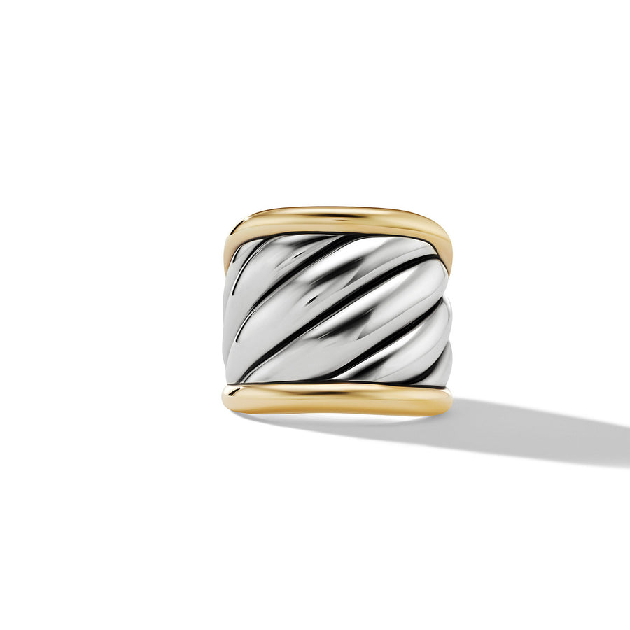 Sculpted Cable Saddle Ring in Sterling Silver with 18K Yellow Gold