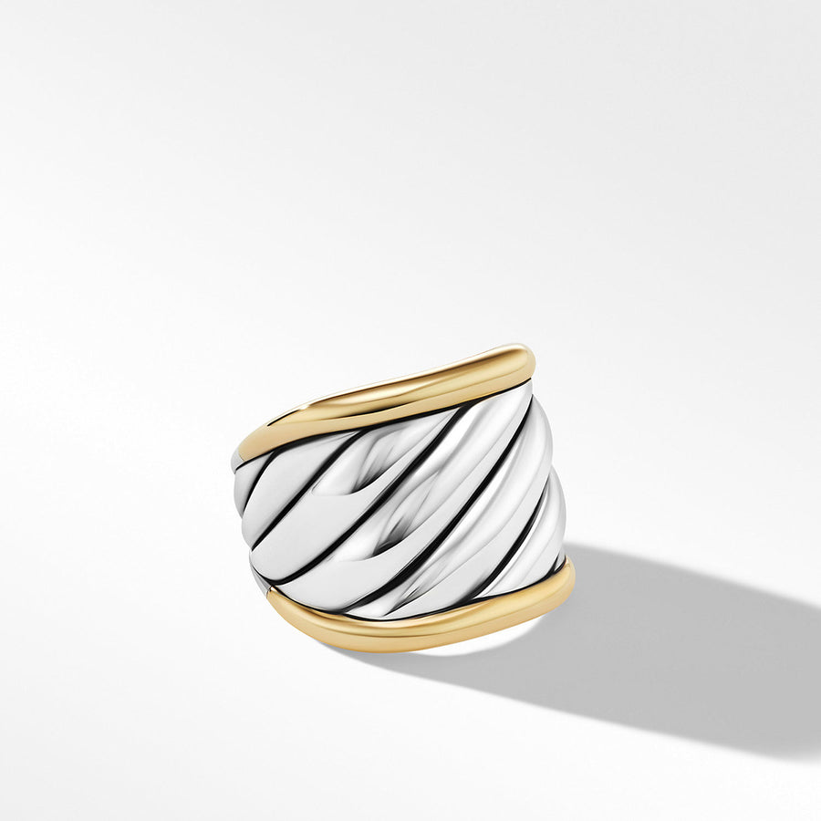 Sculpted Cable Saddle Ring in Sterling Silver with 18K Yellow Gold