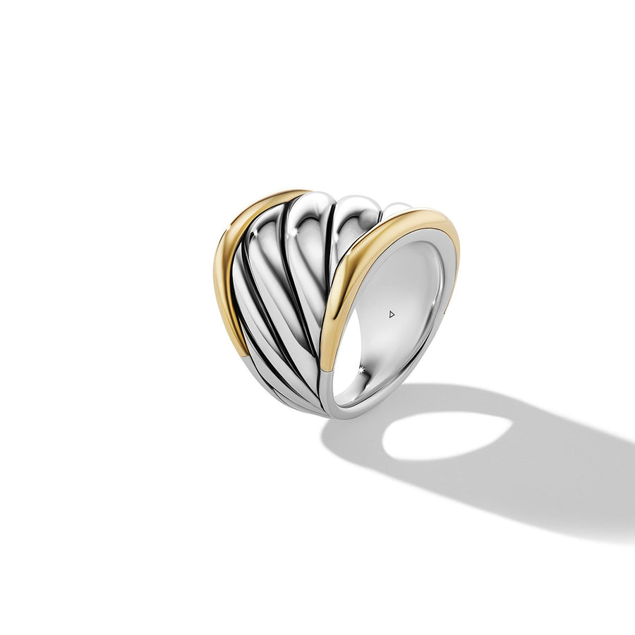 Sculpted Cable Saddle Ring in Sterling Silver with 18K Yellow Gold