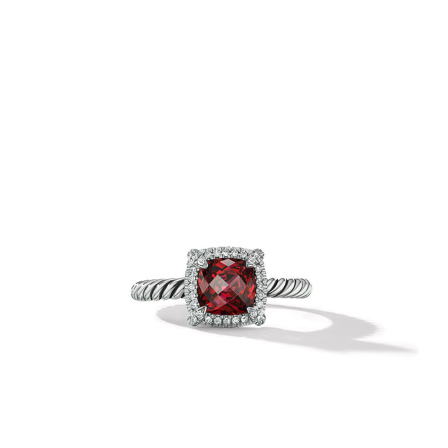 Pave Bezel Ring with Rhodolite Garnet and Diamonds